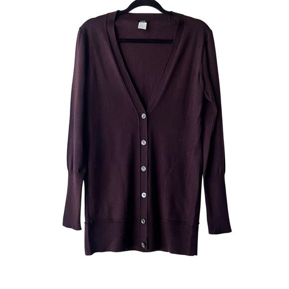 J.‎ Crew Merino Wool Burgundy Button Down Cardigan Sweater Size M - Picture 1 of 6